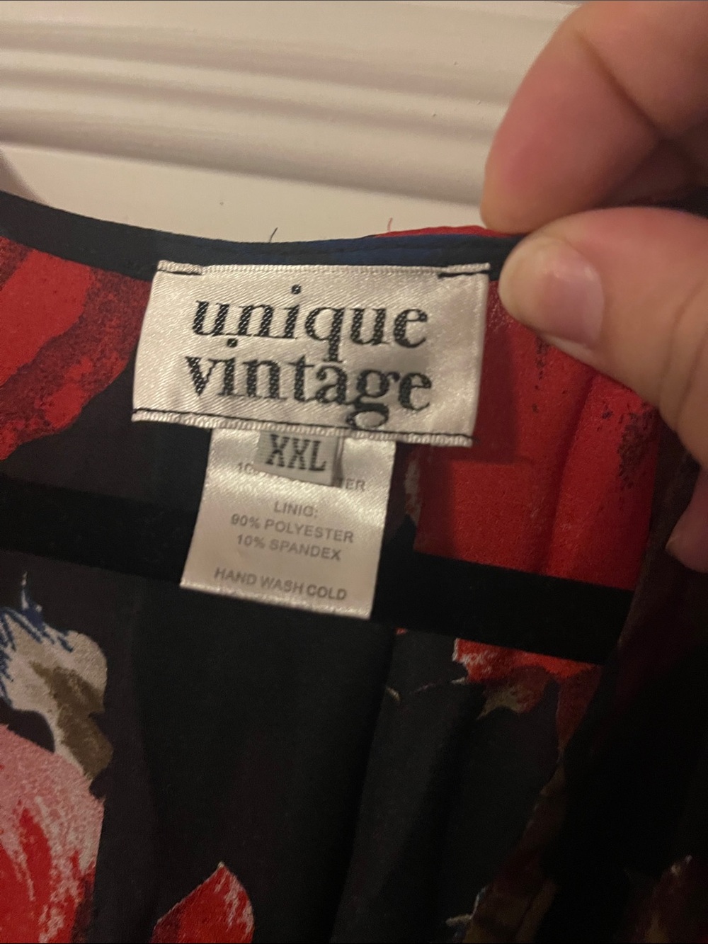 Unique Vintage Black Maxi Dress with Red and White Rose Print - Picture 2 of 5